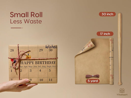 Vitalizart Write-On Calendar Birthday Wrapping Paper Set 17" With 5-Yard Twine Recyclable Customizable Gift Wrap