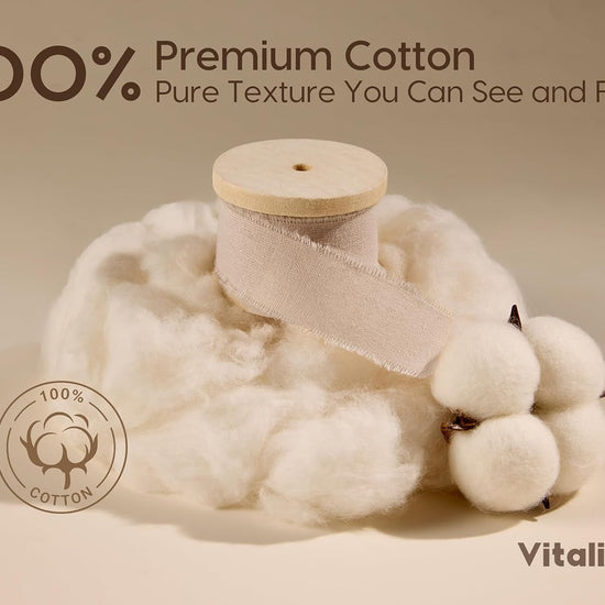 Vitalizart Ribbon Cotton Handmade Fringe 1" x 15 Yd Pure Natural Cotton Ribbons (Light Nude) - Vitalizart