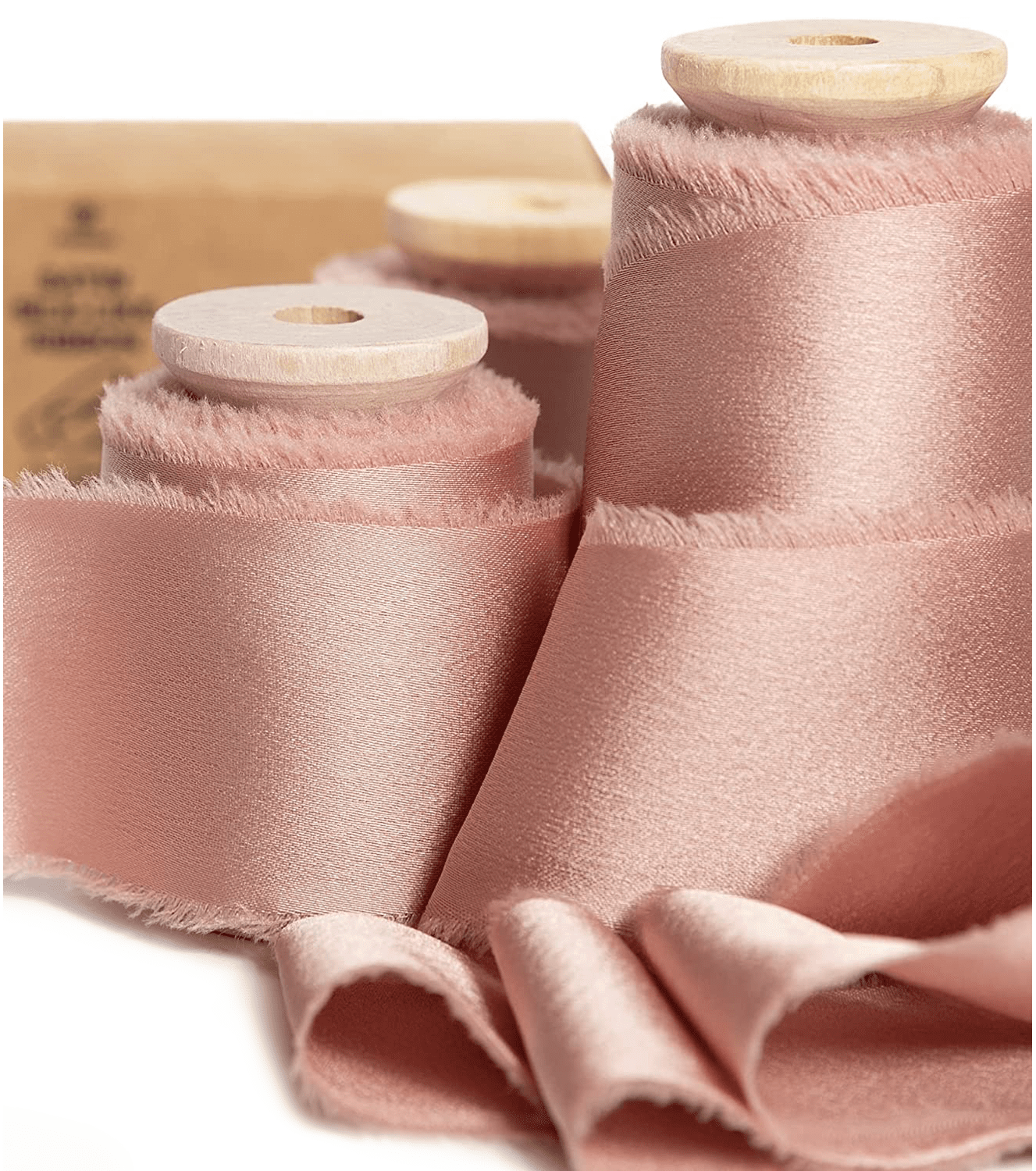 Silk Satin Ribbon with Wooden Spool 1.5” x 15 Yd (Rose Gold) - Vitalizart