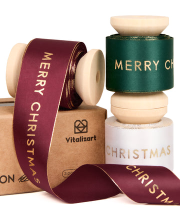 Vitalizart Silken Lustre Ribbon 1" x 15 Yards, Champagne & Nude Silky Satin Ribbon with Subtle Sheen (Printed Text Gold Foil)