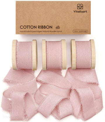 Vitalizart Ribbon Cotton Handmade Fringe 1" x 15 Yd  Pure Natural Cotton Ribbons (Pink)