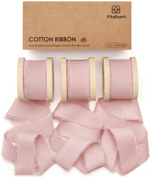 Vitalizart Ribbon Cotton Handmade Fringe 1" x 15 Yd Pure Natural Cotton Ribbons (Pink) - Vitalizart