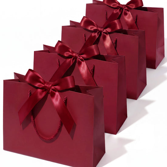 Burgundy Red Large Paper Gift Bags with Ribbon Bows — Set of 4 - Vitalizart