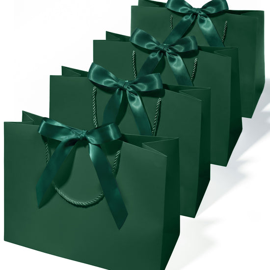 Dark Green Large Paper Gift Bags with Ribbon Bows — Set of 4 - Vitalizart