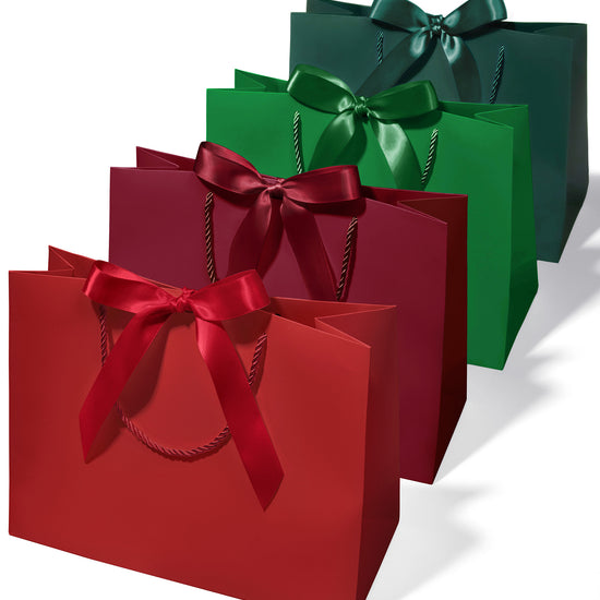 Christmas Gift Bags Large Paper Gift Bags with Ribbon Bows — Set of 4 - Vitalizart