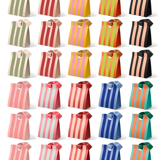 Mixed-Color Striped Paper Small Gift Bags with Ribbon Handles — Set of 30 - Vitalizart