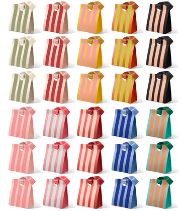 Mixed-Color Striped Paper Small Gift Bags with Ribbon Handles — Set of 30 - Vitalizart