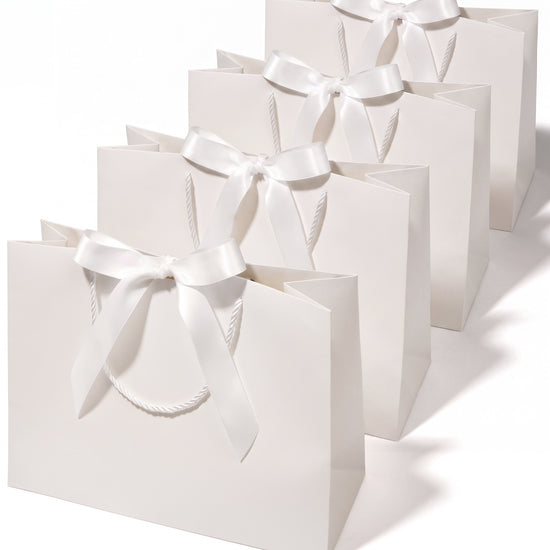 White Large Paper Gift Bags with Ribbon Bows — Set of 4 - Vitalizart