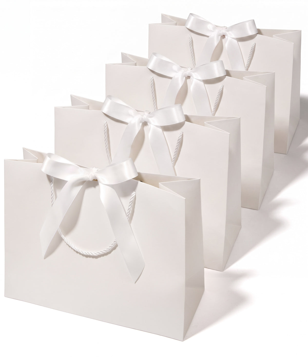 White Large Paper Gift Bags with Ribbon Bows — Set of 4 - Vitalizart