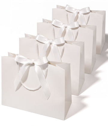 White Large Paper Gift Bags with Ribbon Bows — Set of 4 - Vitalizart