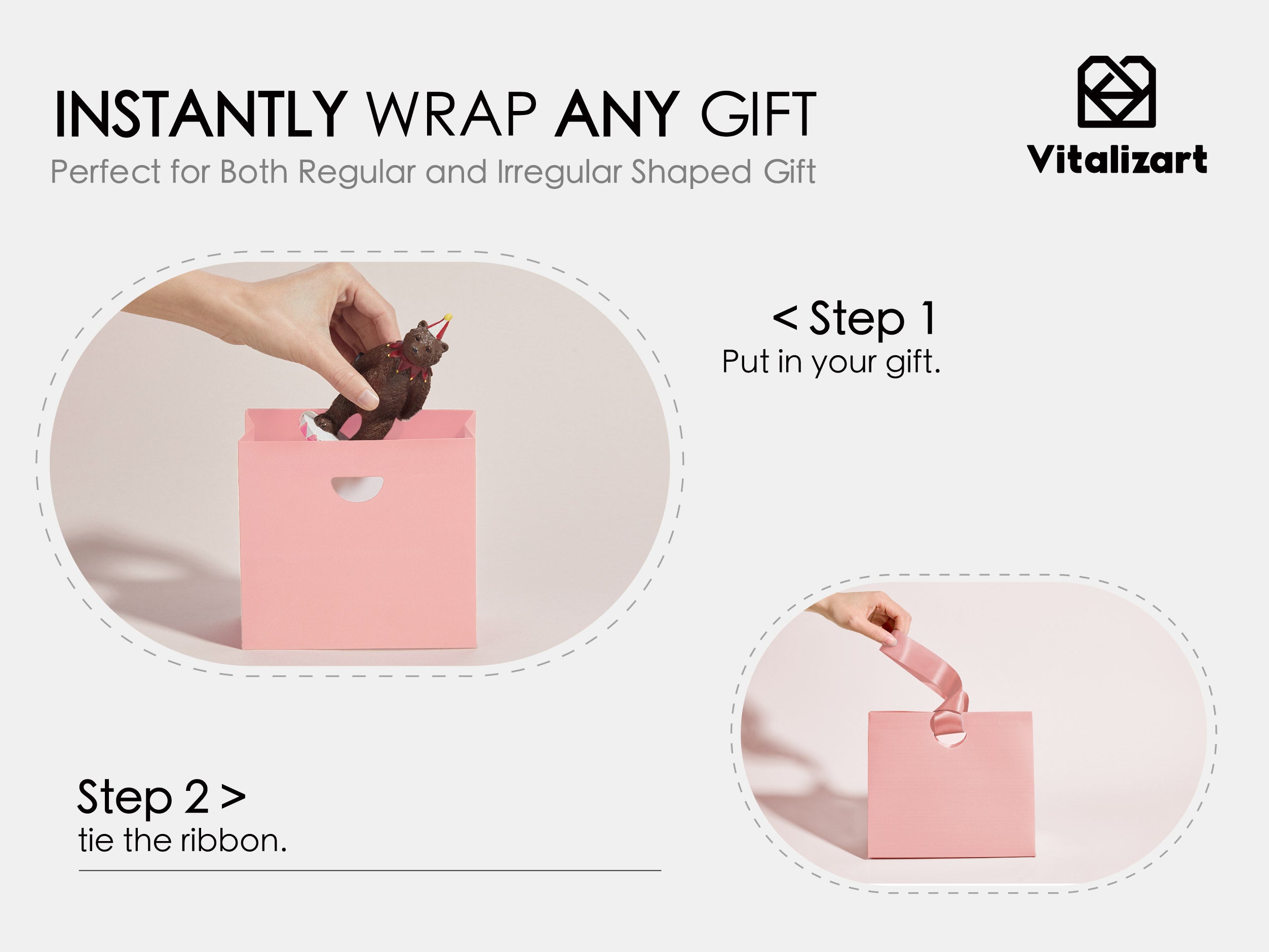 Vitalizart Paper Gift Bags With Ribbon Handles Set of 10 Pink Bulk Reusable For Gift Wrap Girls Kids Birthday Bridal Shower Party Favors Goodie Bags Candy Christmas 6.1