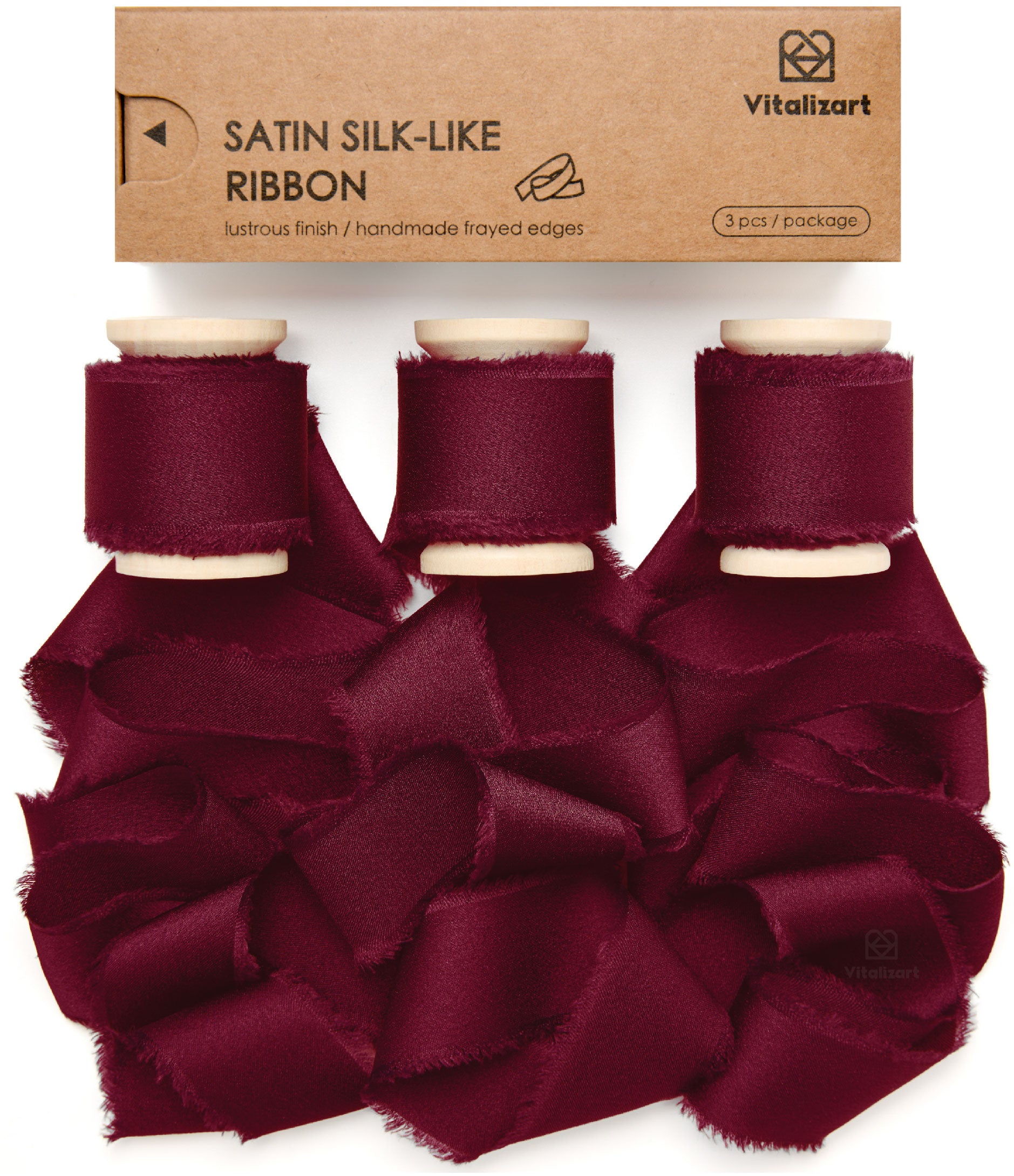 Silk Satin Ribbon With Wooden Spool 1" x 15 Yd (Burgundy Red) - Vitalizart