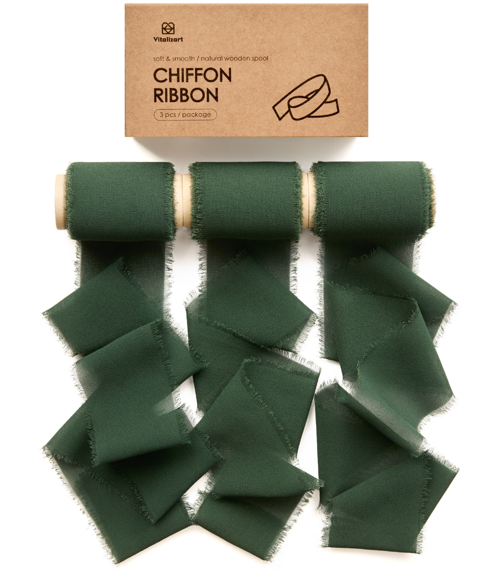 Chiffon Ribbon with Wooden Spool 2" x 15 Yd (Dark Green) - Vitalizart