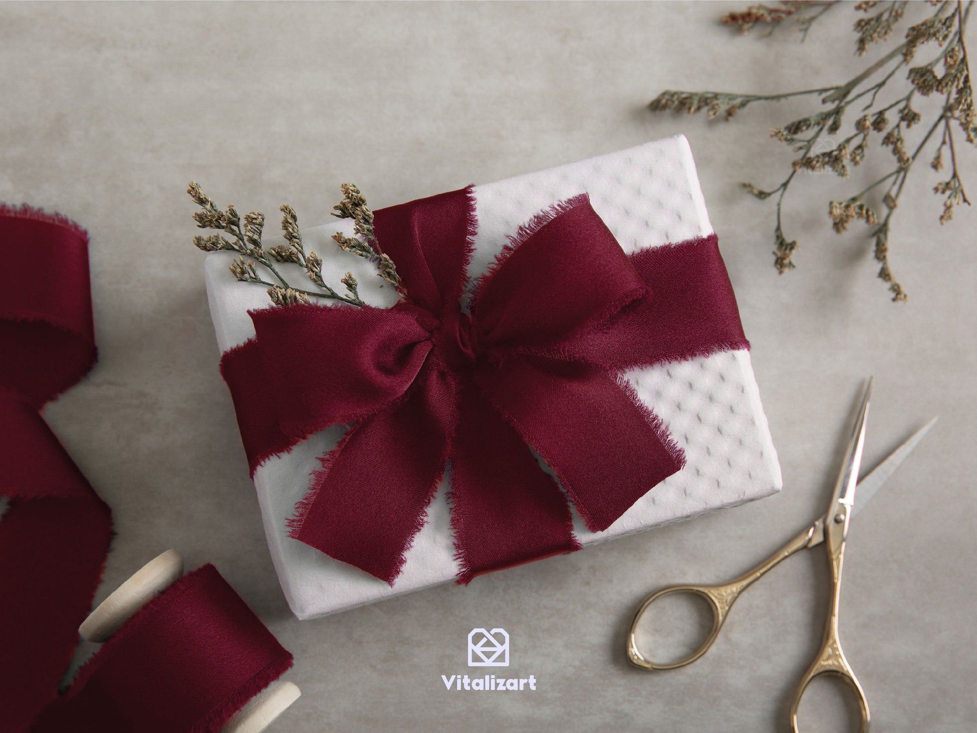Silk Satin Ribbon With Wooden Spool 1" x 15 Yd (Burgundy Red) - Vitalizart