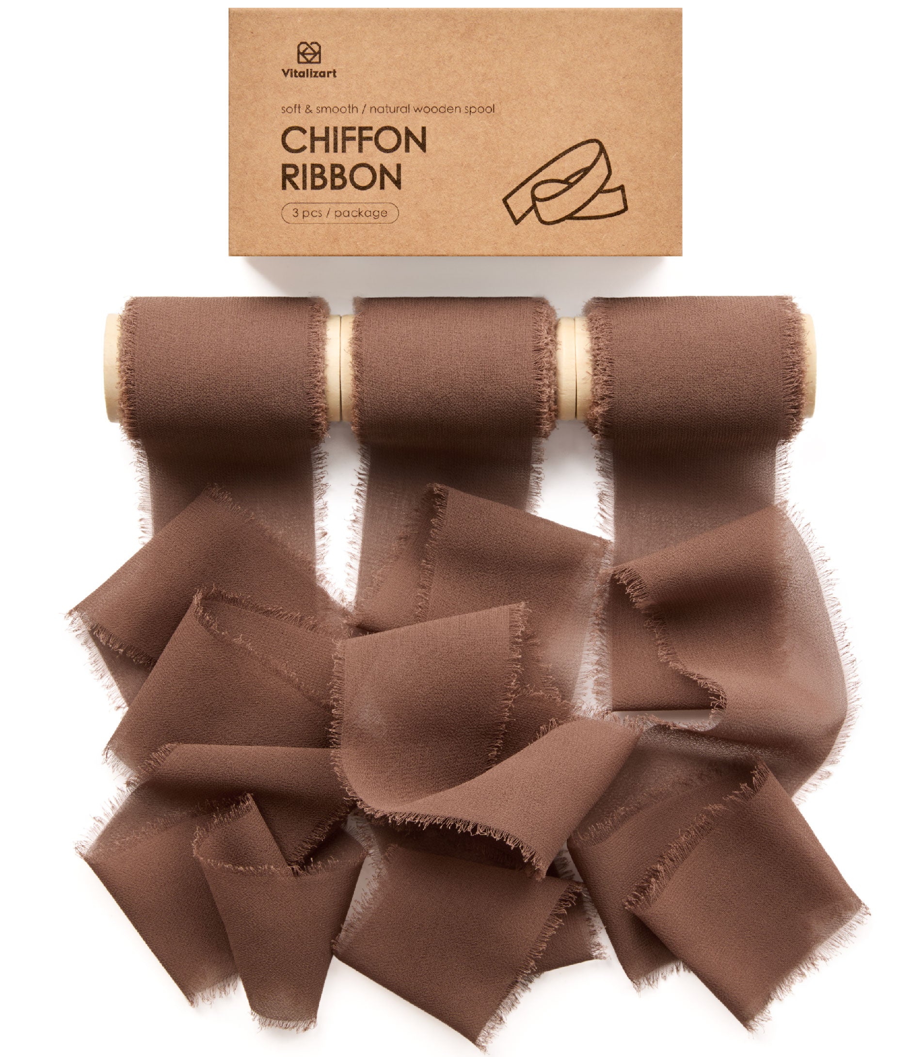 Chiffon Ribbon with Wooden Spool 2" x 15 Yd (Dark Brown) - Vitalizart