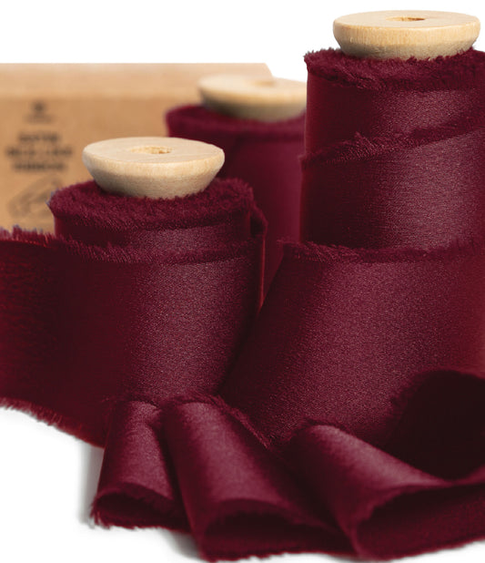 Silk Satin Ribbon with Wooden Spool 1.5" x 15 Yd (Burgundy Red)