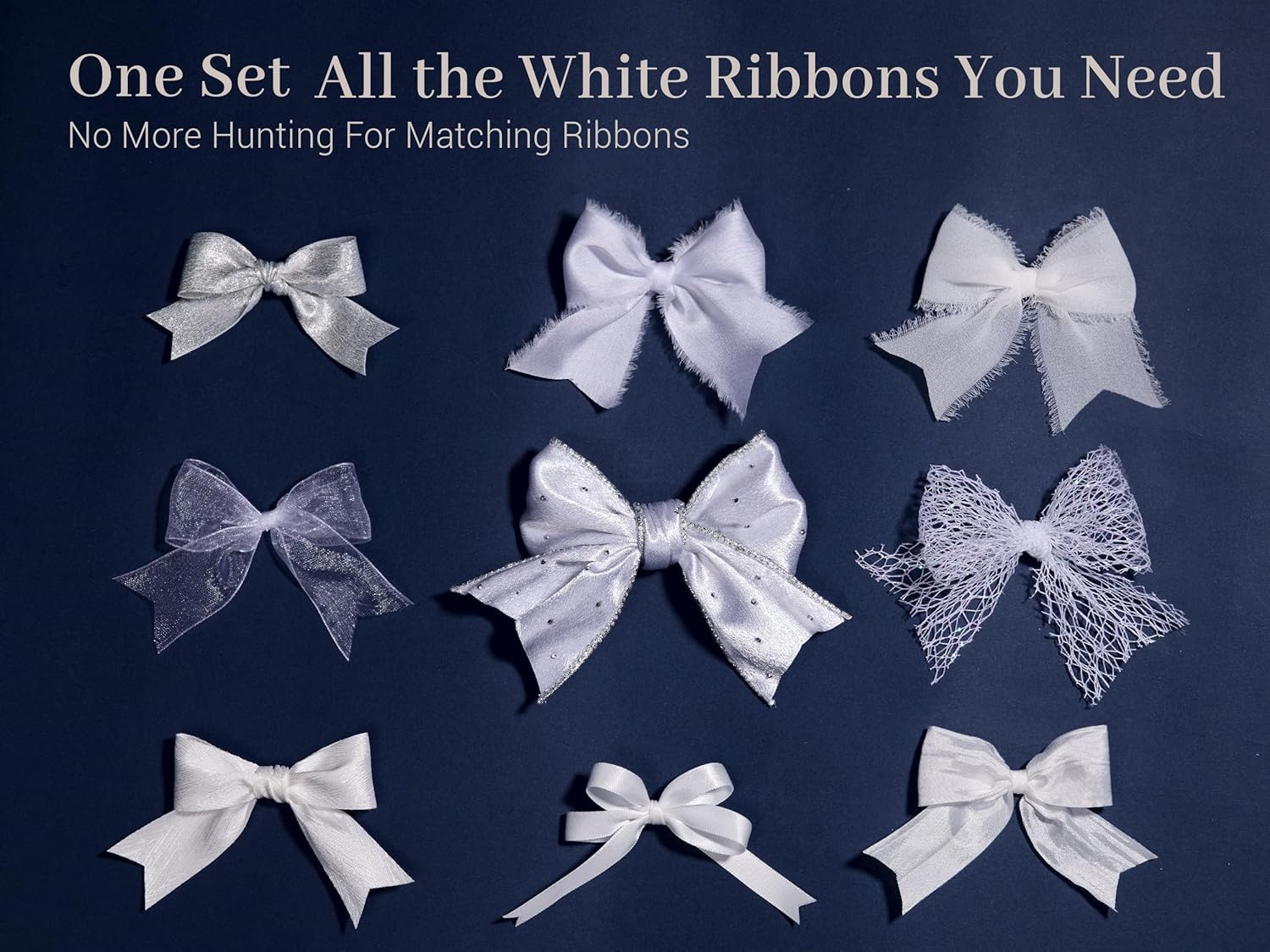 Vitalizart Luxury Purple Ribbon Set – 40 Yards(9 Textures)9 White Ribbons 40Yd