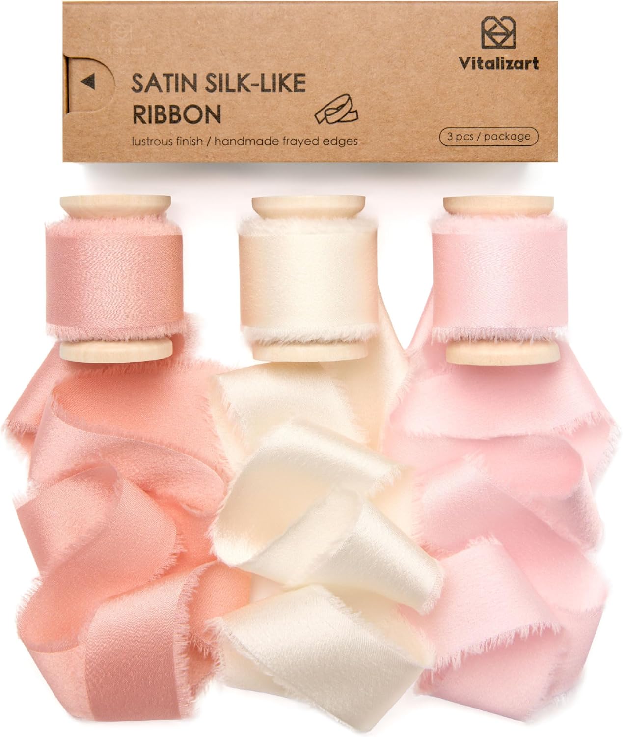 Silk Satin Ribbon With Wooden Spool 1" x 15 Yd (Pink Series) - Vitalizart
