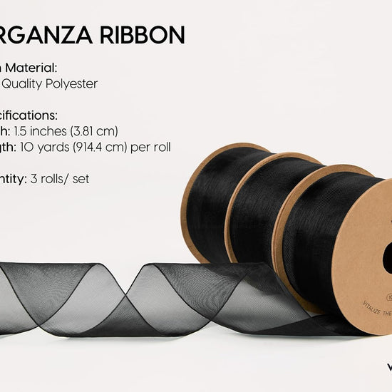 Organza Sheer Ribbon 1.5" x 30 Yd (Black) - Vitalizart