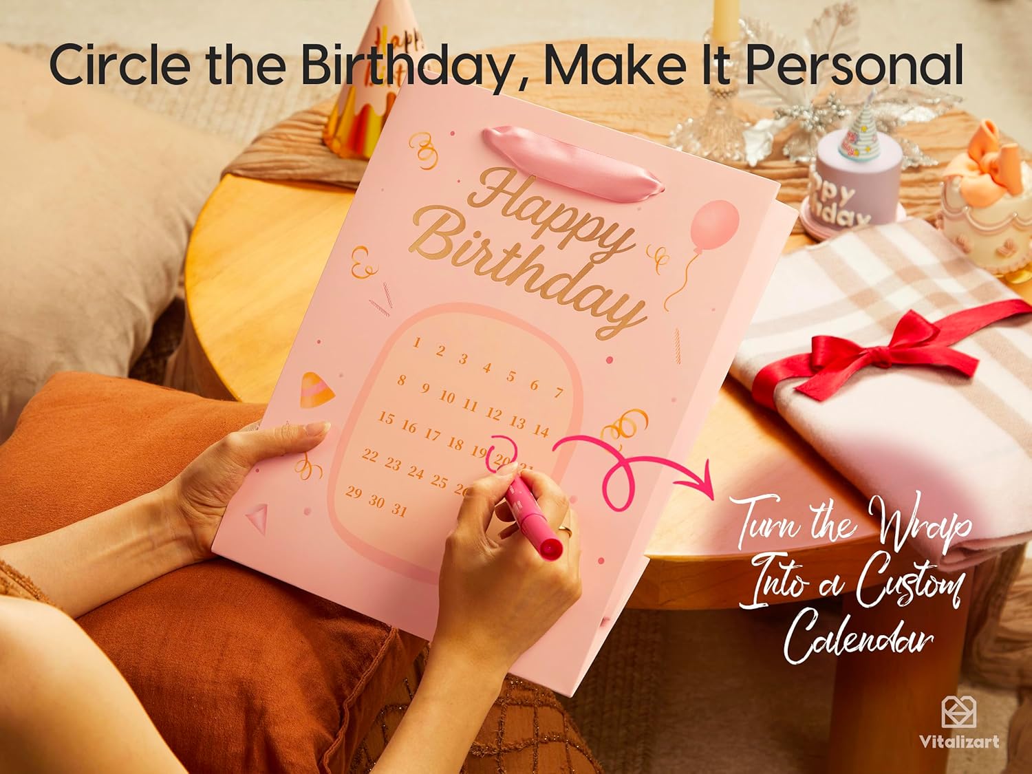 Vitalizart Birthday Paper Gift Bags w/ Ribbon Handles – Set of 2, （Pink, Kids Party Favors）