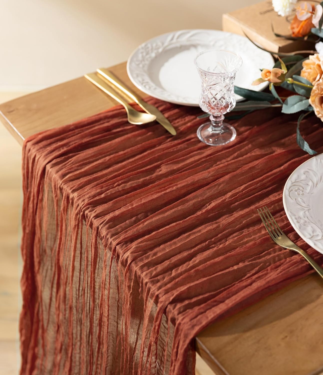Cheesecloth Table Runner Gauze Boho Rustic 35 x 120 Inches (Terracotta) - Vitalizart