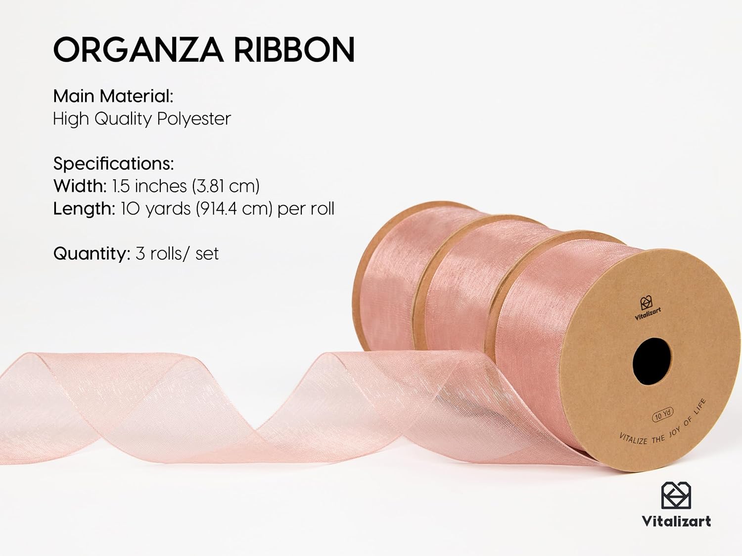ORGANZA SHEER RIBBON 1.5“ X 30 YD(Rose Gold) - Vitalizart