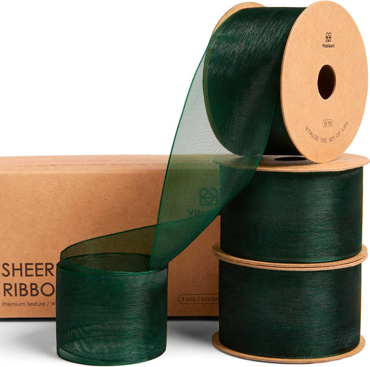 ORGANZA SHEER RIBBON 1.5“ X 30 YD(Dark green) - Vitalizart