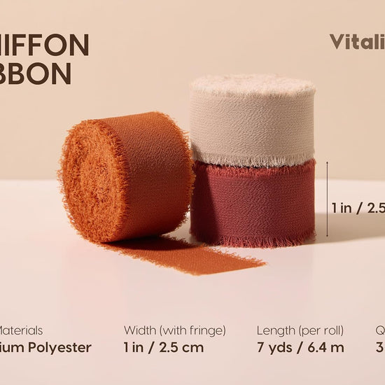 Chiffon Silk Ribbon 1" x 21 Yd (Terracotta & Orange) - Vitalizart