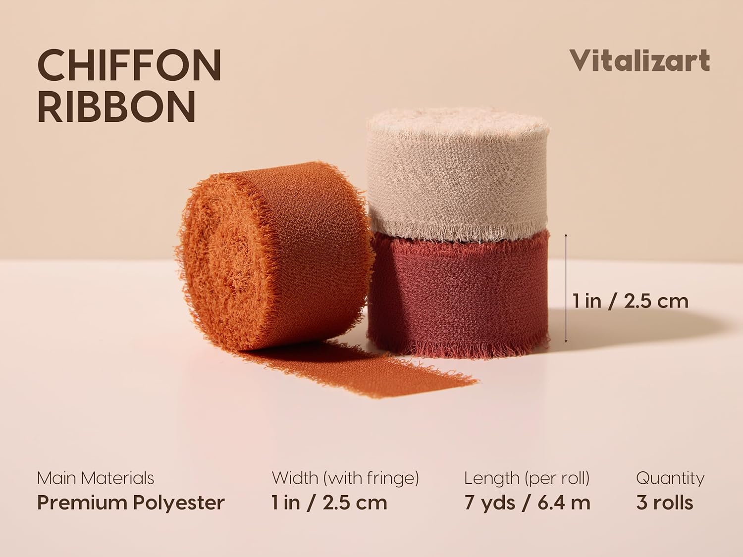 Chiffon Silk Ribbon 1" x 21 Yd (Terracotta & Orange) - Vitalizart