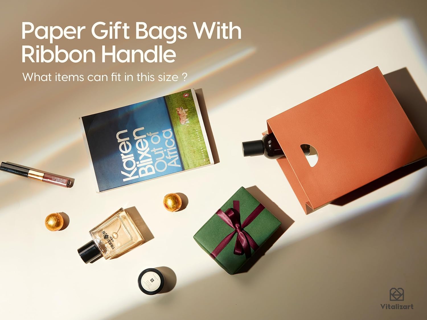 VITALIZART PAPER GIFT BAGS WITH RIBBON HANDLES SET OF 10 RED BULK REUSABLE FOR GIFT WRAP 5.91