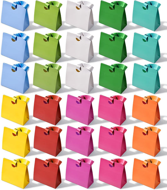Paper Gift Bags With Ribbon Handles Set of 10 Assorted Colors Bulk Reusable For Gift Wrap  7.87"x3.54"x7.09" Small (Mixed colors)