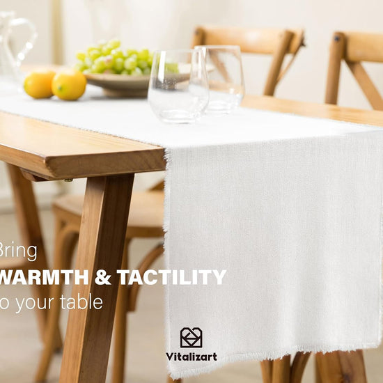 Cotton Linen Table Runner 14 x 120 Inches (White) - Vitalizart