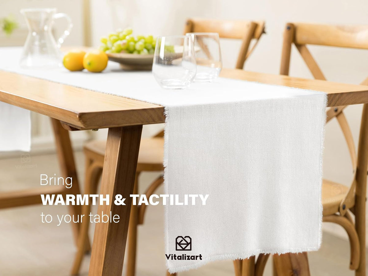 Cotton Linen Table Runner 14 x 120 Inches (White) - Vitalizart