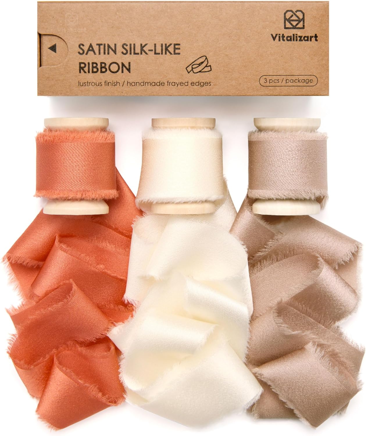 Silk Satin Ribbon With Wooden Spool 1" x 15 Yd (Terracotta Fall) - Vitalizart