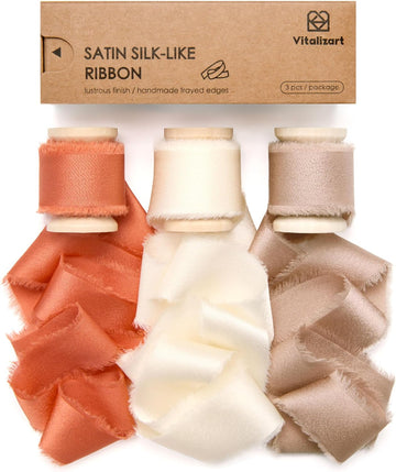 Silk Satin Ribbon With Wooden Spool 1" x 15 Yd (Terracotta Fall)