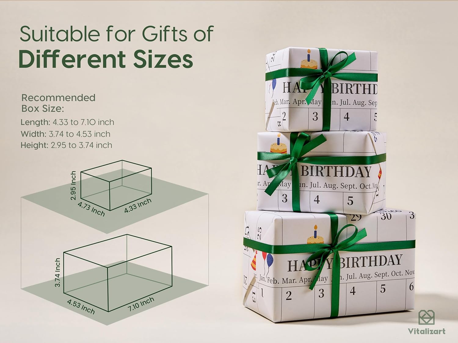Vitalizart Write - On Calendar Birthday Wrapping Paper Set 17" With 5 - Yard Twine Recyclable Customizable Gift Wrap - Vitalizart