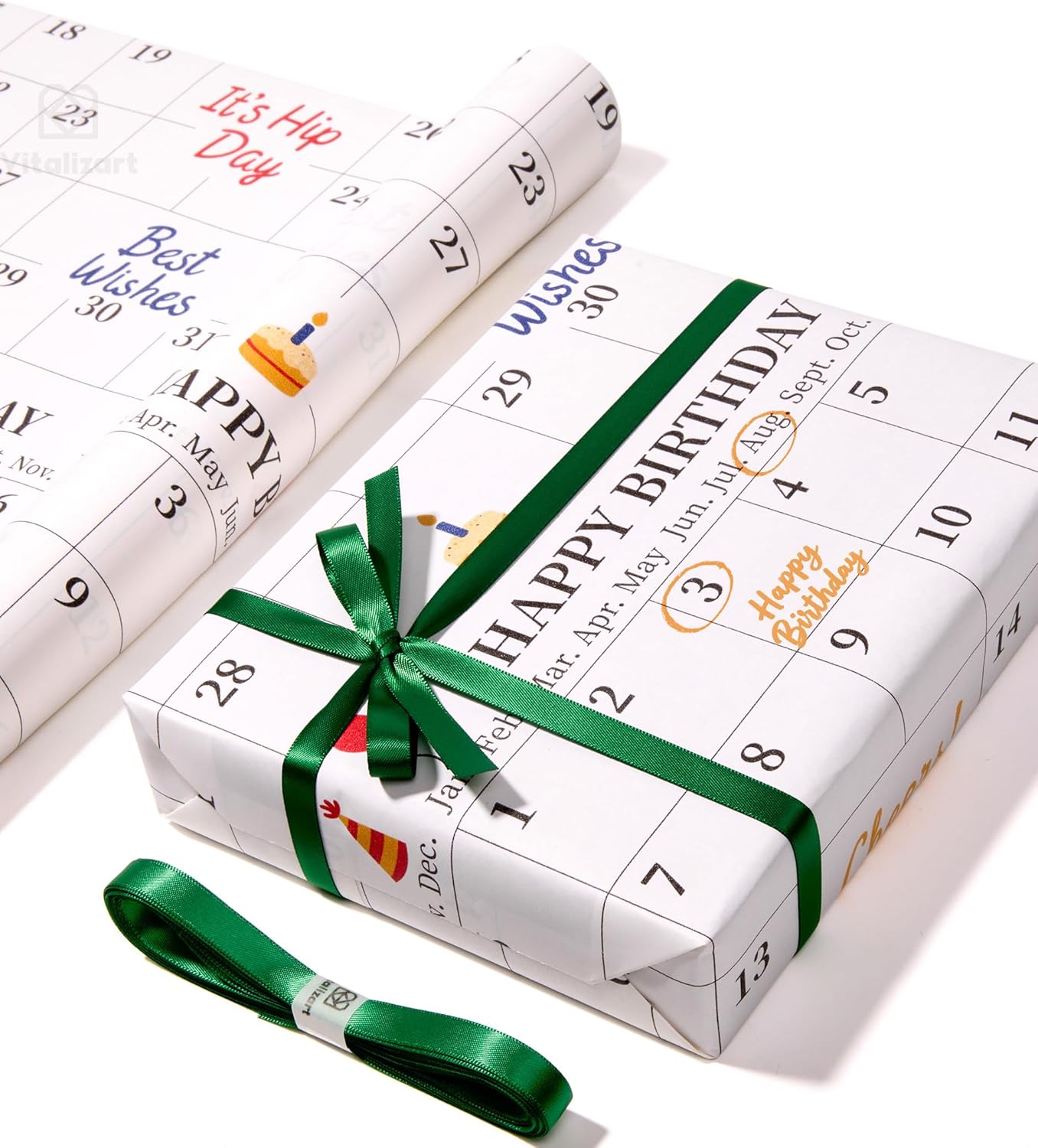 Vitalizart Write - On Calendar Birthday Wrapping Paper Set 17" With 5 - Yard Twine Recyclable Customizable Gift Wrap - Vitalizart