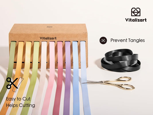 Vitalizart Ribbons for Crafts 3/8" x 100Yd Satin Ribbon Double Face Gift Wrapping Pastel 10 Colours - Vitalizart