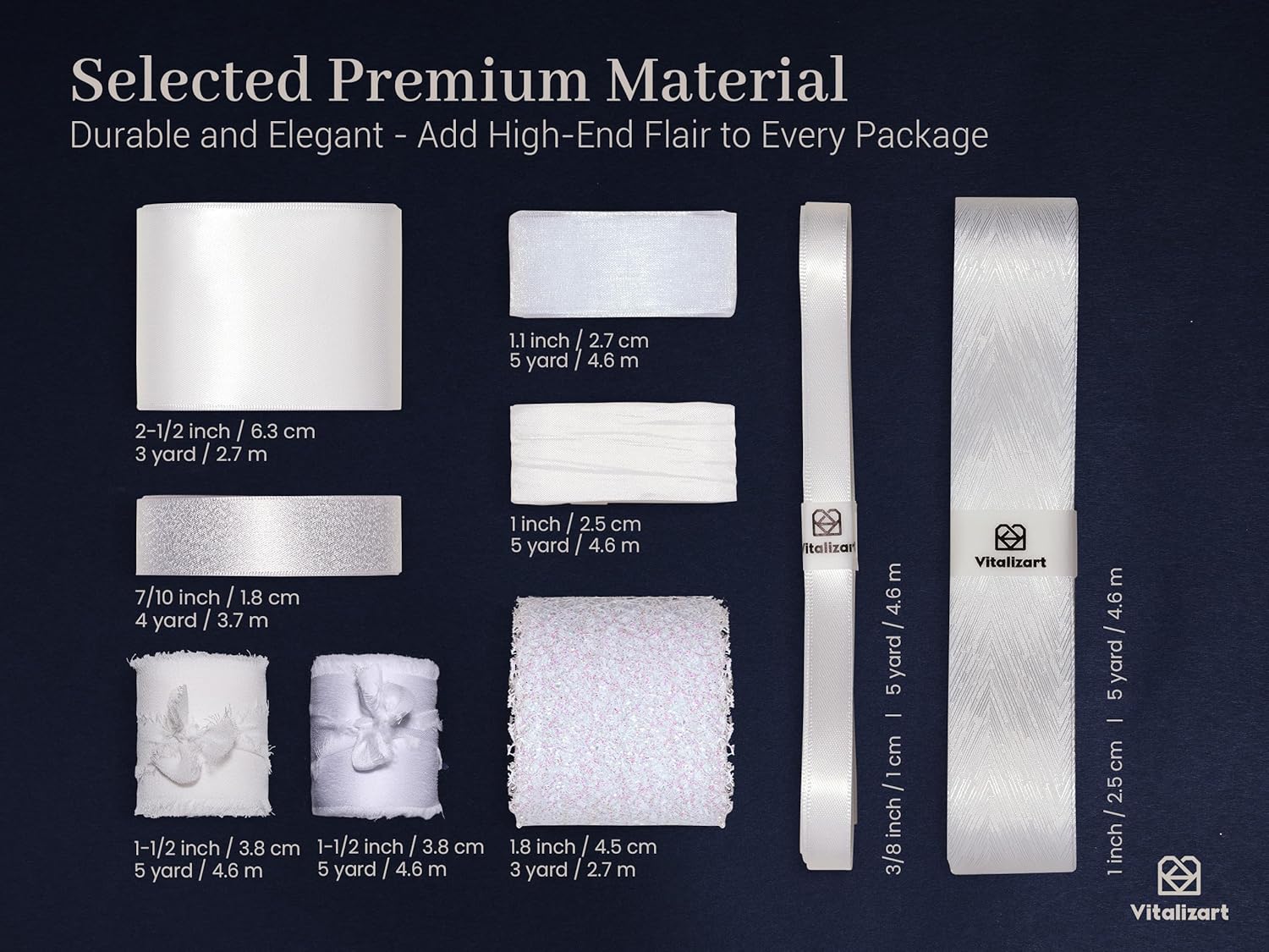 Vitalizart Luxury White Ribbon Set – 30 Yards(White 30 yd)