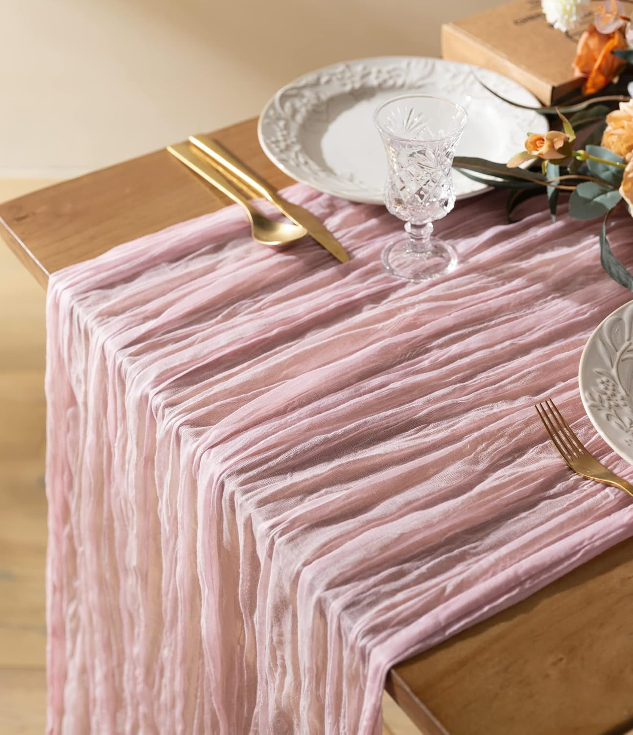 Cheesecloth Table Runner Gauze Boho Rustic 35 x 120 Inches (Rose) - Vitalizart