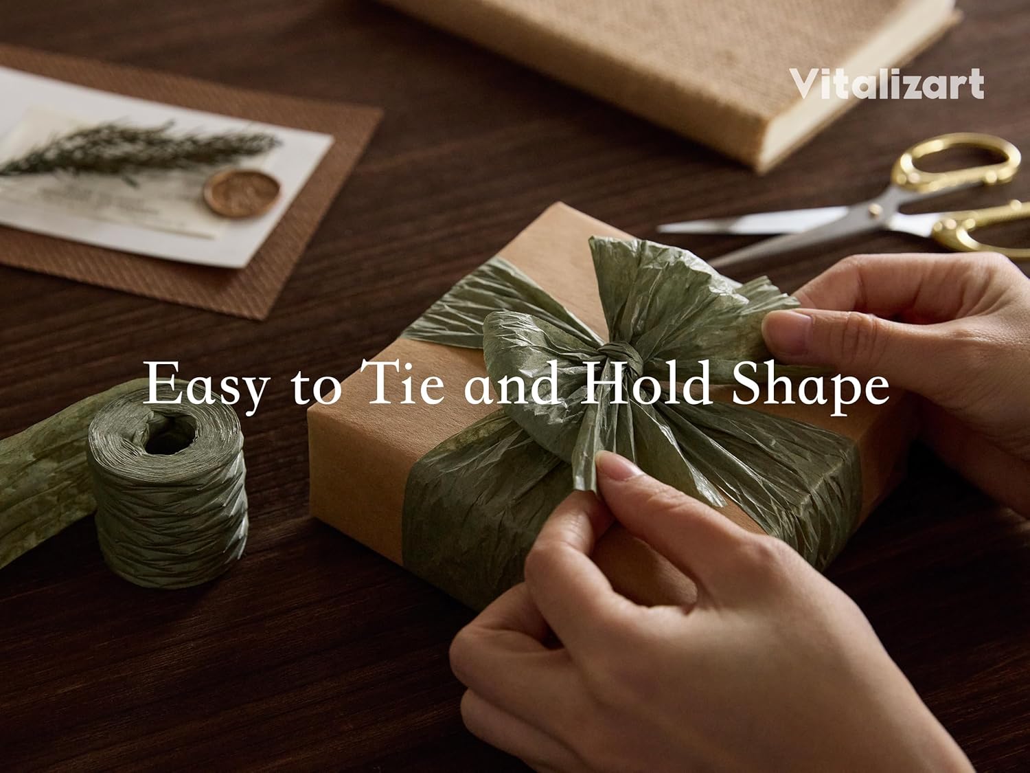 Vitalizart Crinkle Paper Ribbon 1.5" x 75 Yards, Reusable Recyclable Easy Tear(GREEN) - Vitalizart