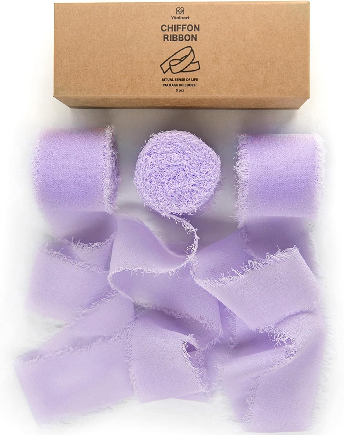 Fringe Chiffon Silk Ribbon 1.5" x 21Yd (Lavender) - Vitalizart