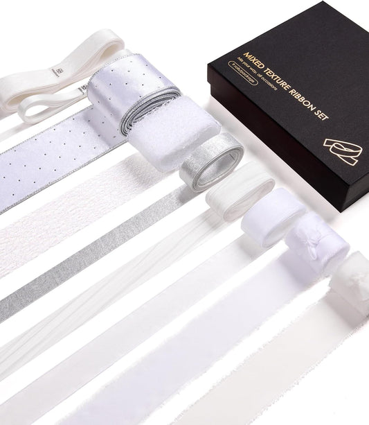 Vitalizart Luxury Purple Ribbon Set – 40 Yards(9 Textures)9 White Ribbons 40Yd