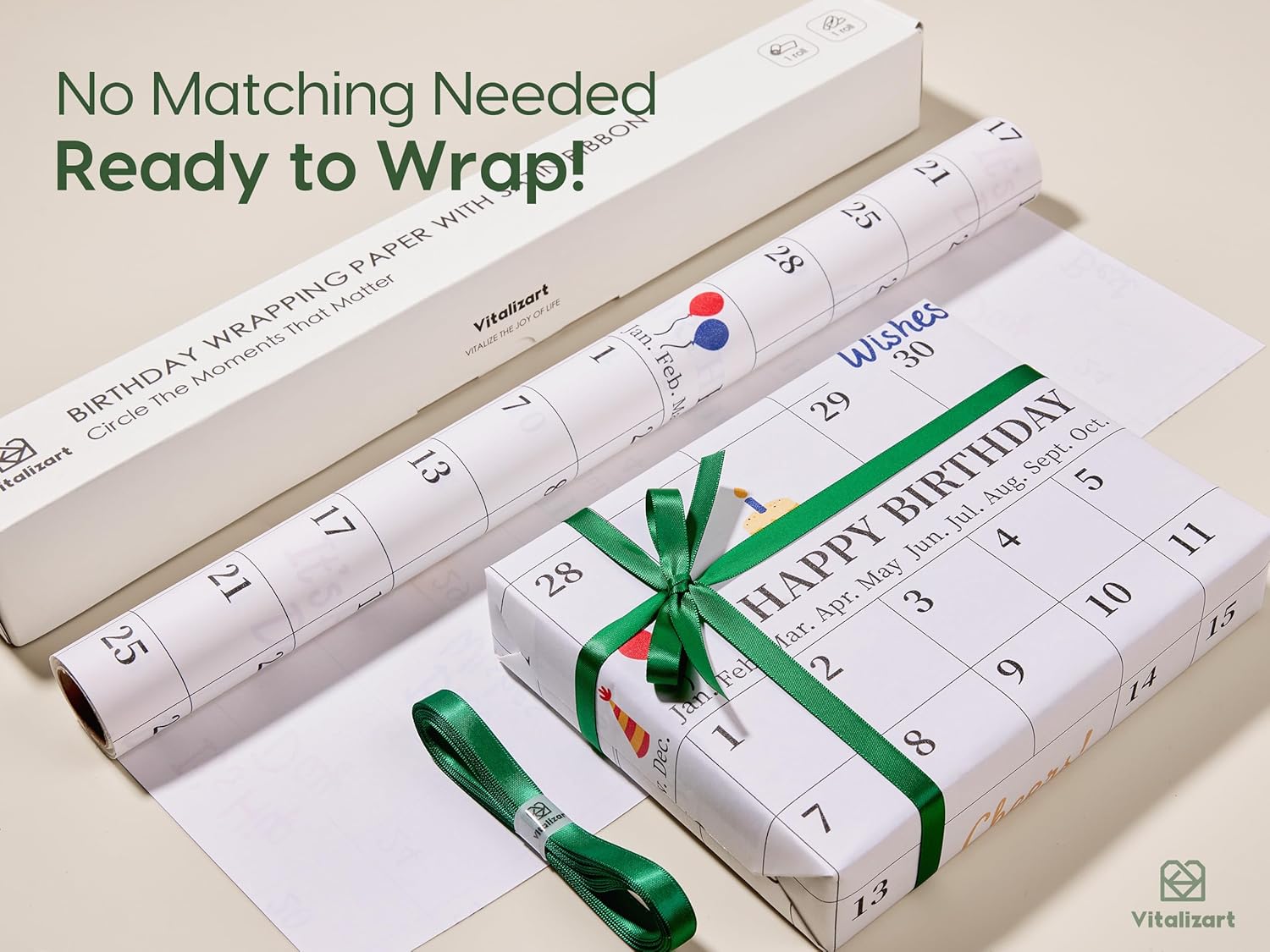 Vitalizart Write - On Calendar Birthday Wrapping Paper Set 17" With 5 - Yard Twine Recyclable Customizable Gift Wrap - Vitalizart