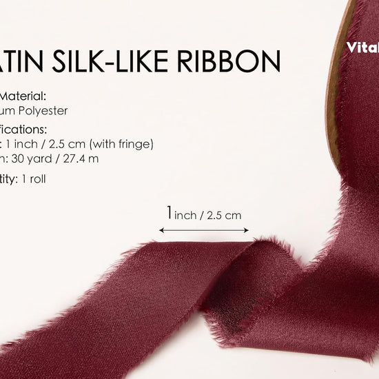 Frayed Fringe Silk Satin Ribbon 1" x 30 Yard (Burgundy) - Vitalizart