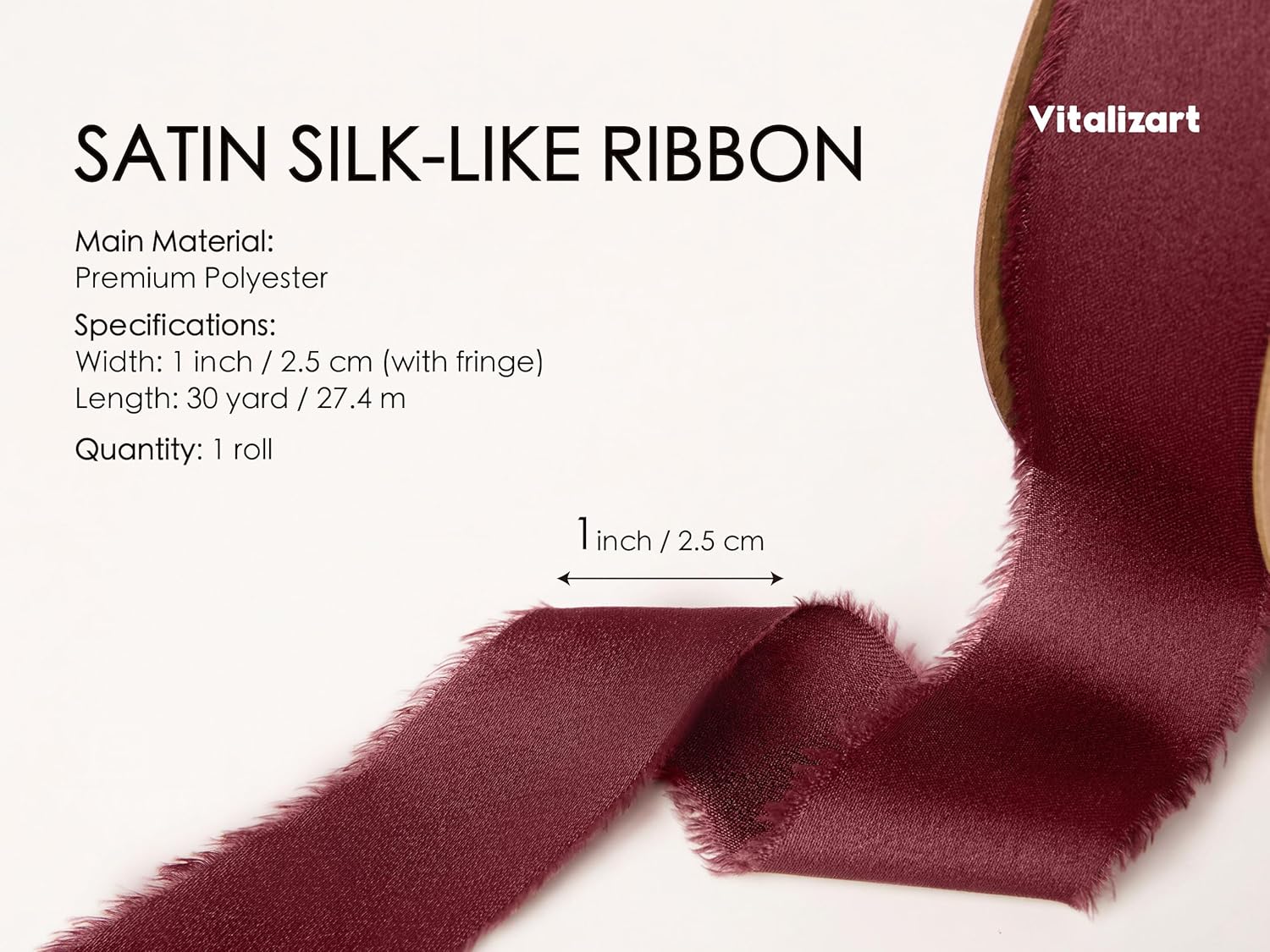 Frayed Fringe Silk Satin Ribbon 1" x 30 Yard (Burgundy) - Vitalizart
