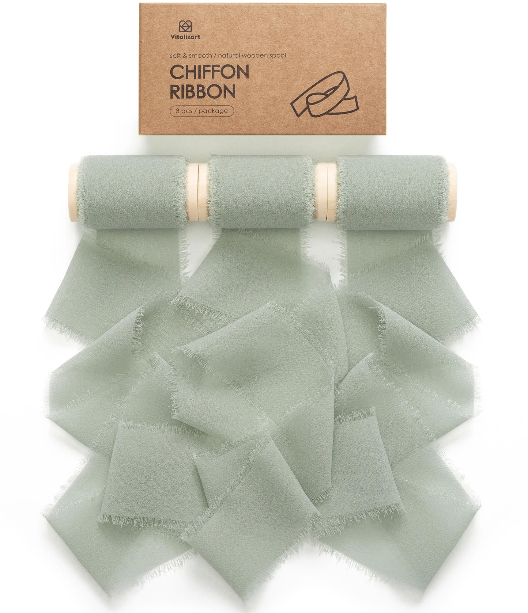 Chiffon Ribbon with Wooden Spool 2" x 15 Yd (Dusty Green) - Vitalizart