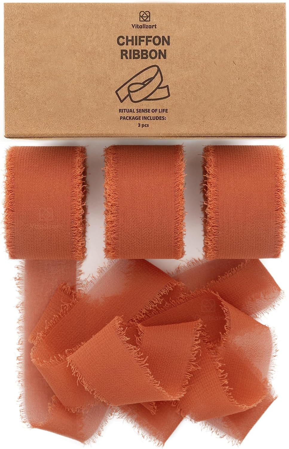 FRINGE CHIFFON SILK RIBBON 1" X 21YD(Terracotta) - Vitalizart