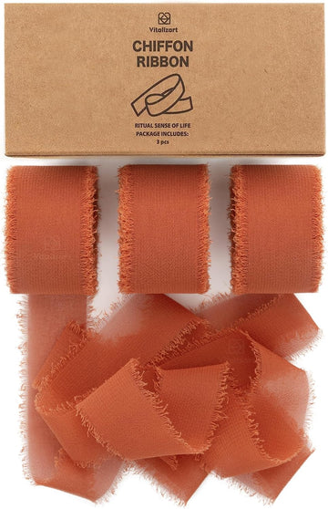 FRINGE CHIFFON SILK RIBBON 1" X 21YD(Terracotta)