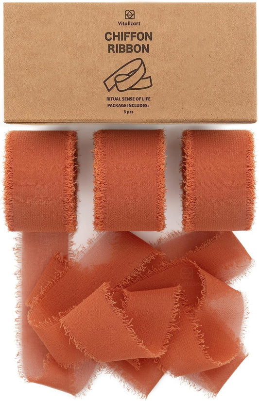 FRINGE CHIFFON SILK RIBBON 1" X 21YD(Terracotta)